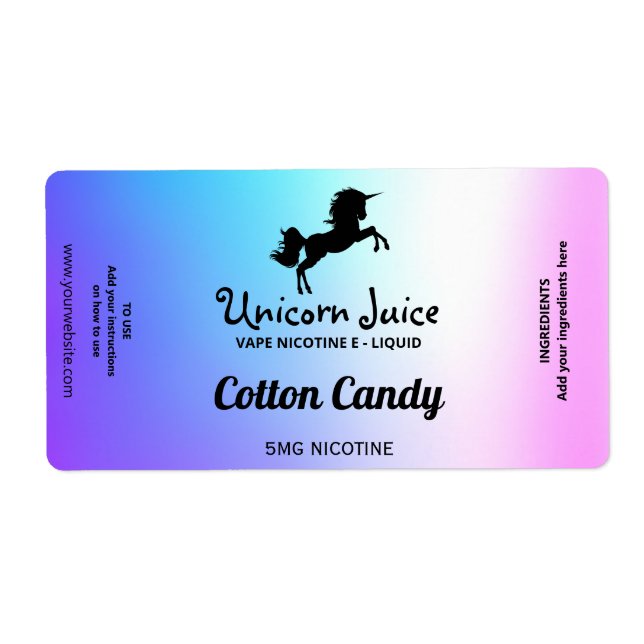 Cotton Candy Nicotine Vape E Juice Labels (Front)