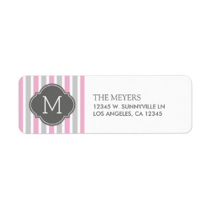 Cotton Candy Pink and Grey Stripes with Monogram