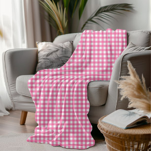 Cotton Candy Pink and White Gingham Chequered Cozy Fleece Blanket