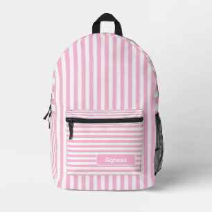 Cotton Candy Pink and White Vintage Striped Name Printed Backpack