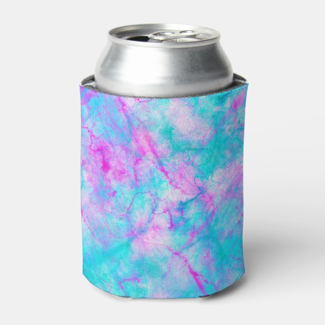 Cotton Candy Pink & Blue Watercolor Wash Stain Can Cooler (Can Front)