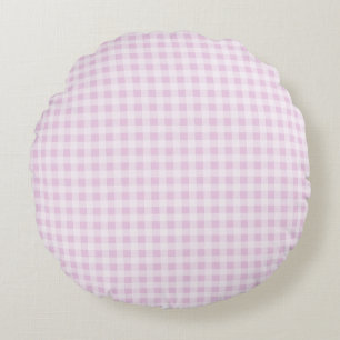 Cotton Candy Pink Gingham Round Pillow