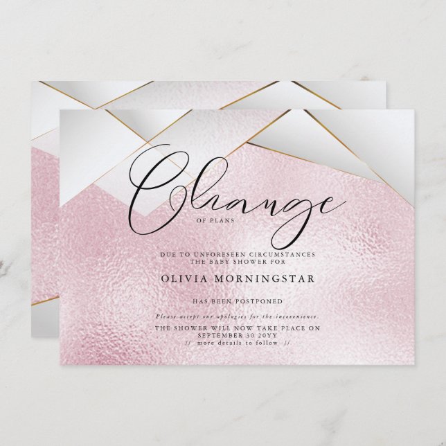 Cotton Candy Pink  Pearl Facets Postponed Shower Invitation (Front/Back)