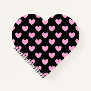 Cotton Candy Pink polka hearts on black Notebook