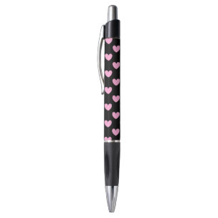 Cotton Candy Pink polka hearts on black Pen