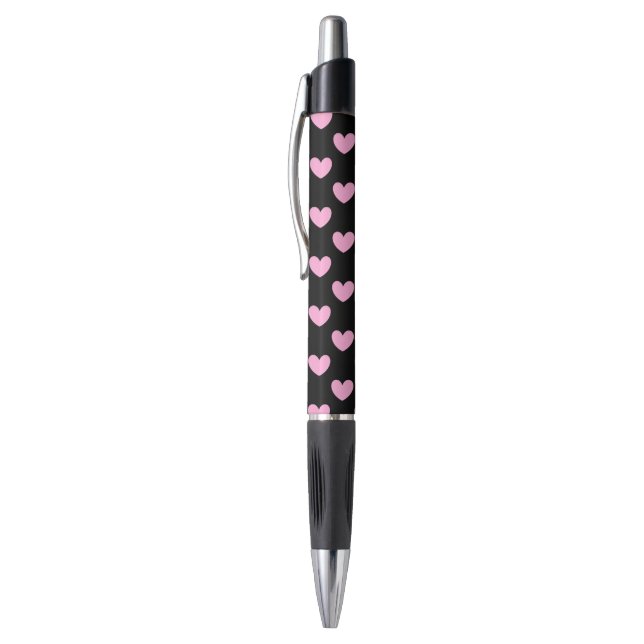 Cotton Candy Pink polka hearts on black Pen (Top (Vertical))
