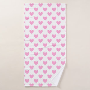 Cotton Candy Pink polka hearts on white Bath Towel