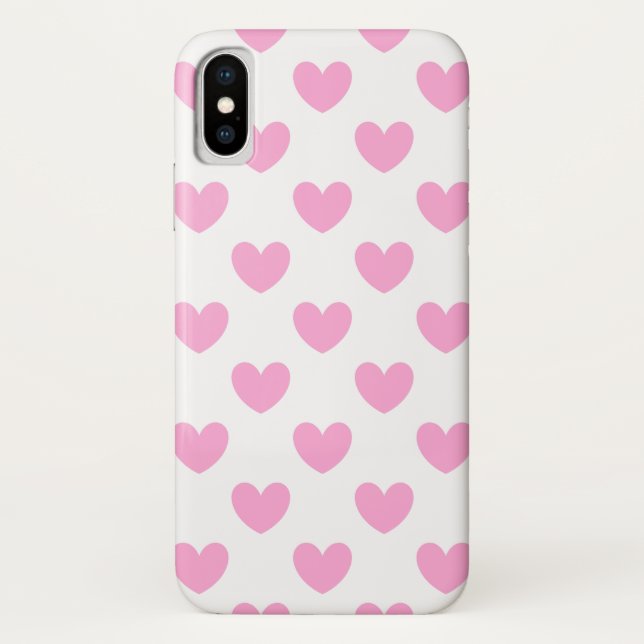 Cotton Candy Pink polka hearts on white Case-Mate iPhone Case (Back)