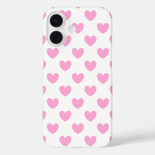 Cotton Candy Pink polka hearts on white iPhone 16 Case