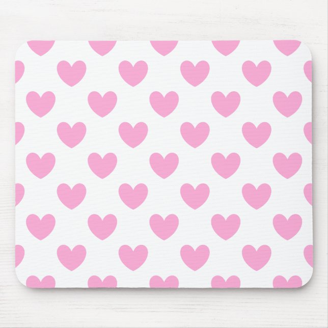 Cotton Candy Pink polka hearts on white Mouse Pad (Front)