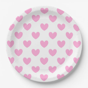 Cotton Candy Pink polka hearts on white Paper Plate