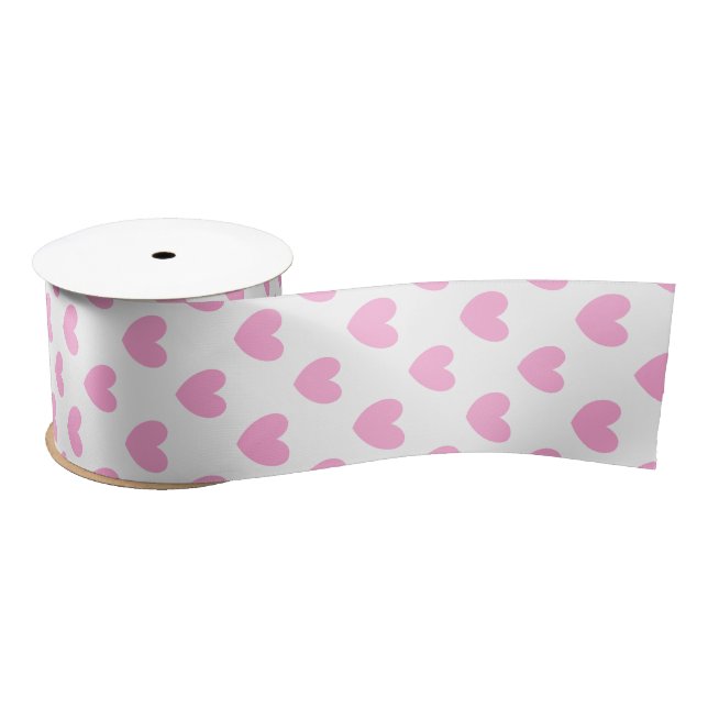 Cotton Candy Pink polka hearts on white Satin Ribbon (Spool)