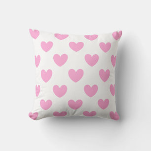 Cotton Candy Pink polka hearts on white Throw Pillow