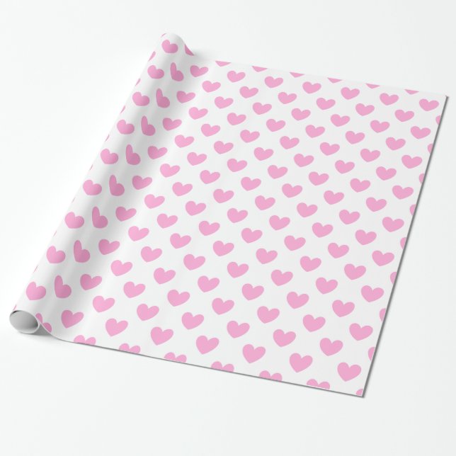 Cotton Candy Pink polka hearts on white Wrapping Paper (Unrolled)