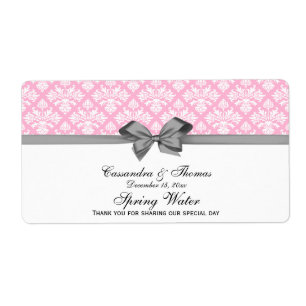 Cotton Candy Pink Wht Damask Water Label Grey Bow
