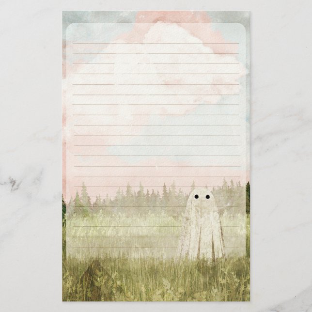 Cotton Candy Skies - Cute Ghost Lined Stationery (Front)