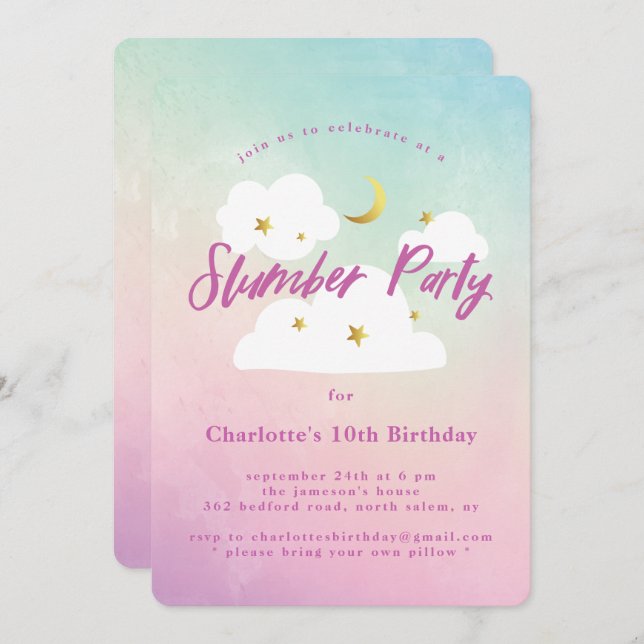 Cotton Candy Sky Slumber Party Invitation (Front/Back)