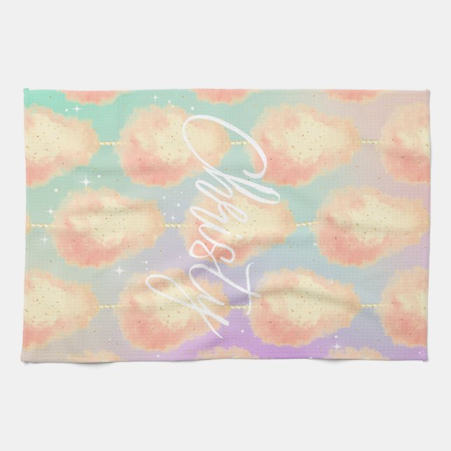 Cotton candy star dust peach teal purple pastel kitchen towel (Horizontal)