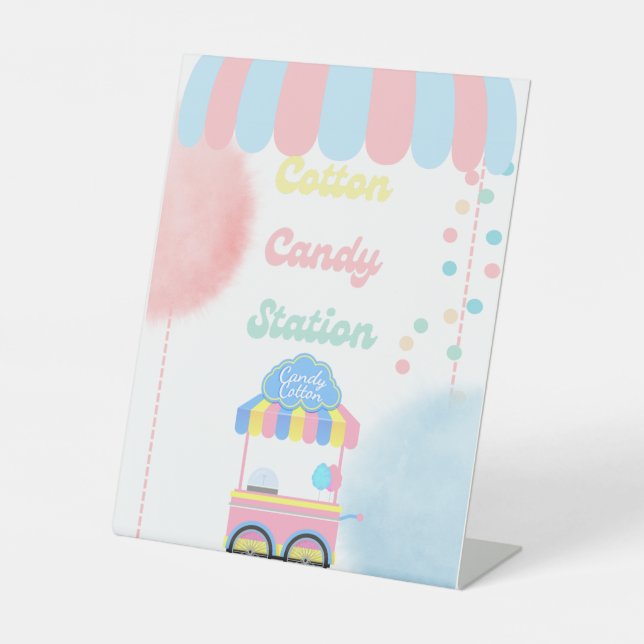 Cotton Candy Station Food Sign Tabletop Pasdestal  (Front)