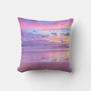 Cotton candy sunrise: beach view. throw pillow