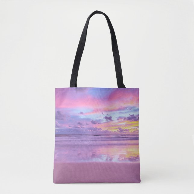 Cotton candy sunrise: beach view. tote bag (Front)