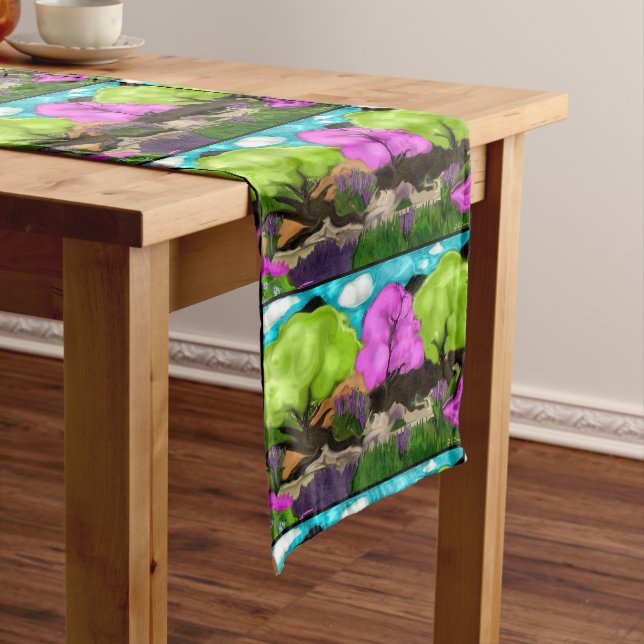 Cotton Candy Trees Abstract Art Medium Table Runner (In Situ)