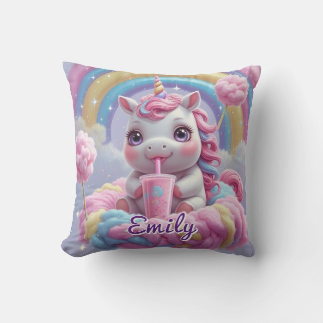 Cotton Candy Unicorn Pillow – Editable Name (Front)