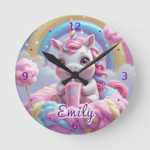 Cotton Candy Unicorn Wall Clock – Editable Name