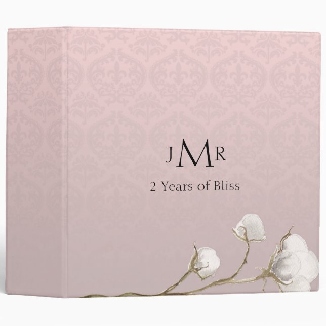 Cotton Damask 2nd Wedding Anniversary Binder (Front/Spine)