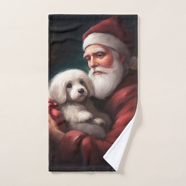 Cotton De Tulear With Santa Claus Christmas Bath Towel Set (Hand Towel)