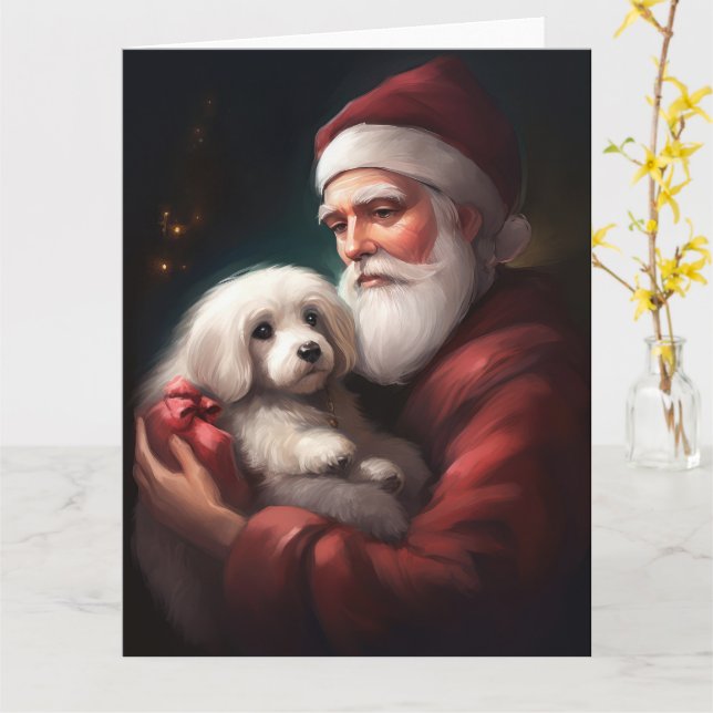 Cotton De Tulear With Santa Claus Christmas Card (Yellow Flower)