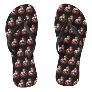 Cotton De Tulear With Santa Claus Christmas Flip Flops