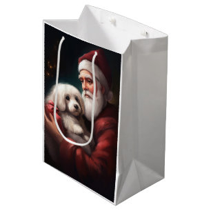 Cotton De Tulear With Santa Claus Christmas Medium Gift Bag