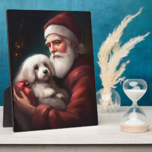 Cotton De Tulear With Santa Claus Christmas Plaque