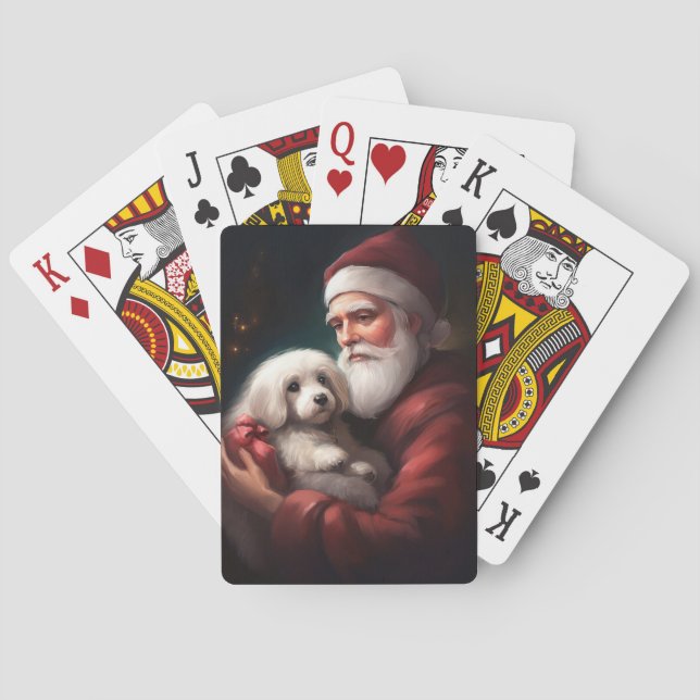Cotton De Tulear With Santa Claus Christmas Playing Cards (Back)