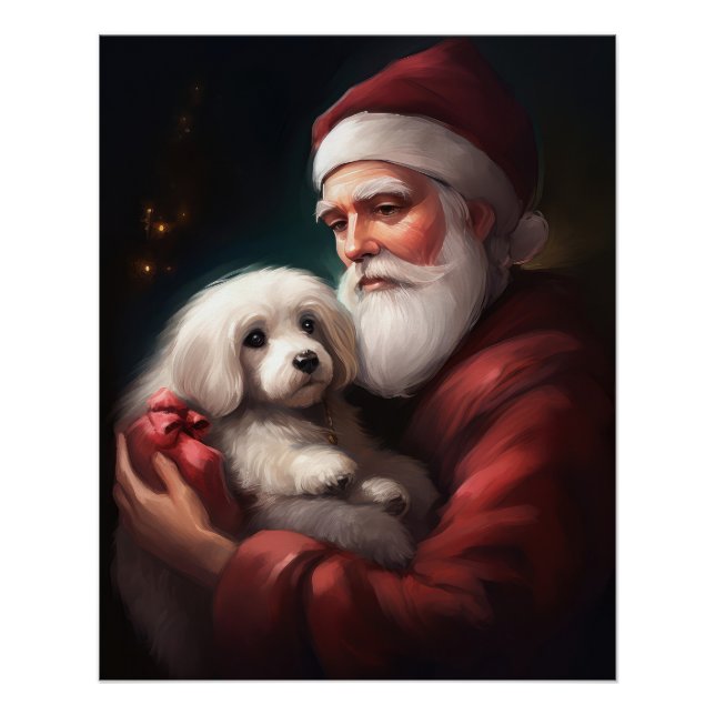 Cotton De Tulear With Santa Claus Christmas Poster (Front)