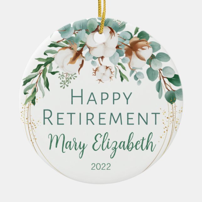 Cotton Eucalyptus Retirement Name Ornament (Front)