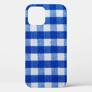 cotton fabric texture blue chequered iPhone 12 case