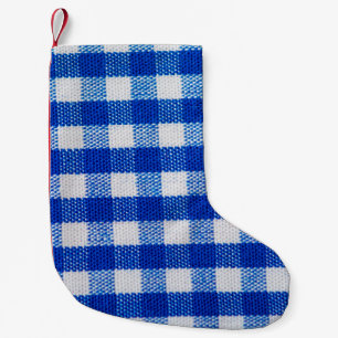 cotton fabric texture blue chequered small christmas stocking