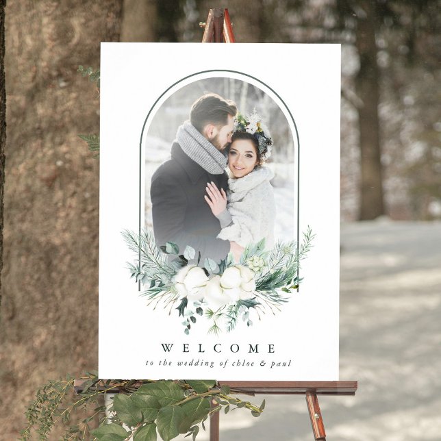 Cotton Flower Arched Frame Photo Wedding Welcome  Poster (Creator Uploaded)