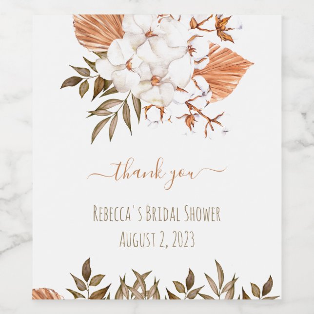 Cotton Flower Bridal Shower Gift Tag Wine Label (Single Label)