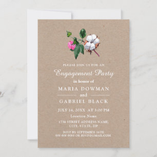 Cotton flower. Rustic botanical Engagement Part Invitation