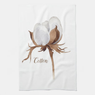 Cotton Flower Watercolor Kitchen Towel