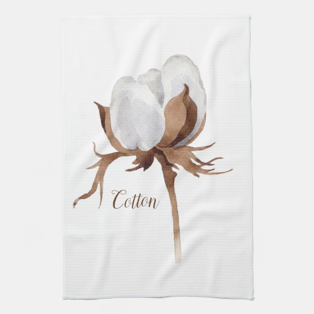 Cotton Flower Watercolor Kitchen Towel (Vertical)