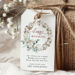 Cotton Flower Wreath Happy Holidays Christmas Gift Tags<br><div class="desc">Cotton Flower Wreath Holiday Gift Tag with a winter pattern on the Back. For more advanced customization of this design, please click the BLUE DESIGN TOOL BUTTON.</div>