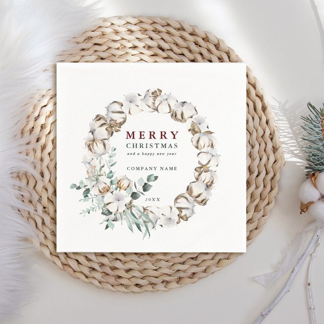 Cotton Flower Wreath Merry Christmas Holiday Napkin (Creator Uploaded)