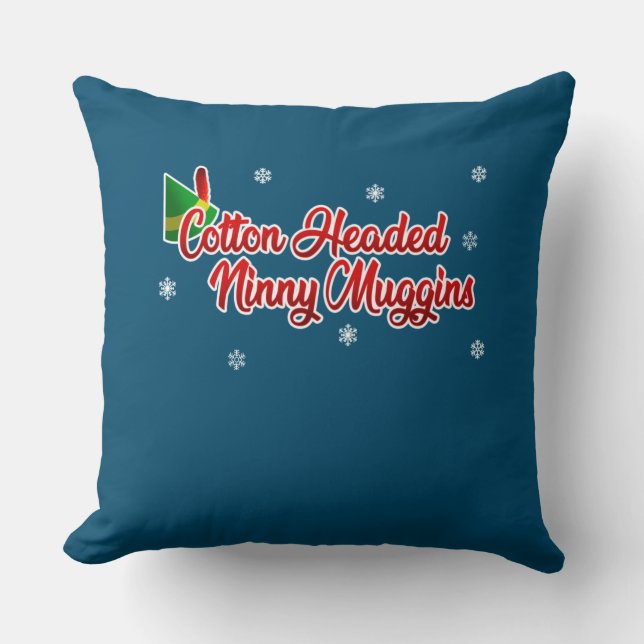 Cotton Headed Ninny Muggins Funny Elf Christmas Throw Pillow (Front)