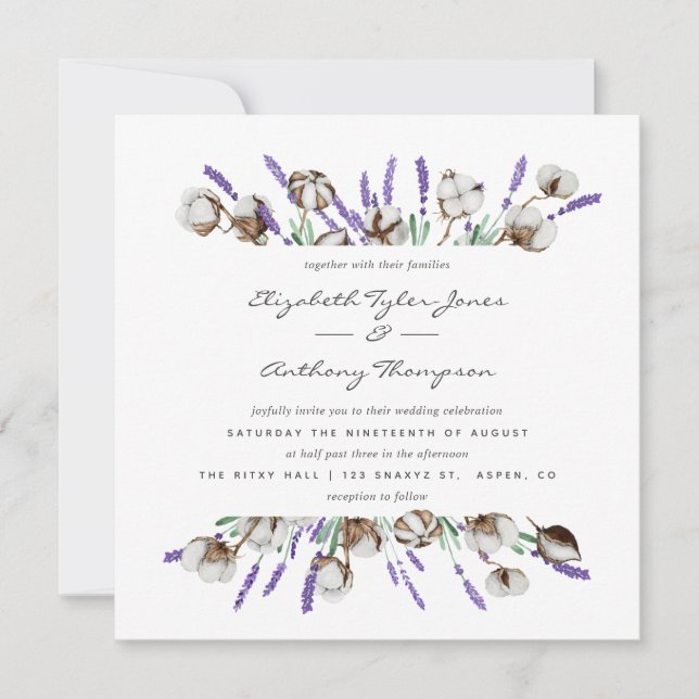 Cotton Lavender Wedding Invitation (Front)