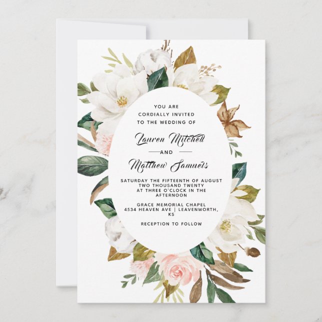Cotton & Magnolia Wedding Invitation (Front)