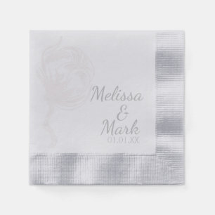 Cotton Plant Botanical Monogram Silver Napkin